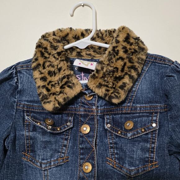 Vtg Lil Bratz Girls Jean Jacket Size 4 Leopard Embellished Y2K 90s Embroidered - Picture 2 of 10